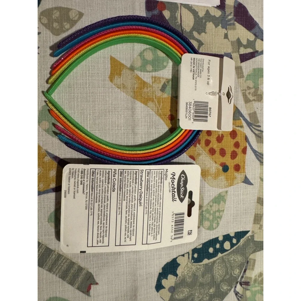 Studio Selection Kids 6 Rainbow Headbands & ChapStick Mocktail Lip Balm Set NIP